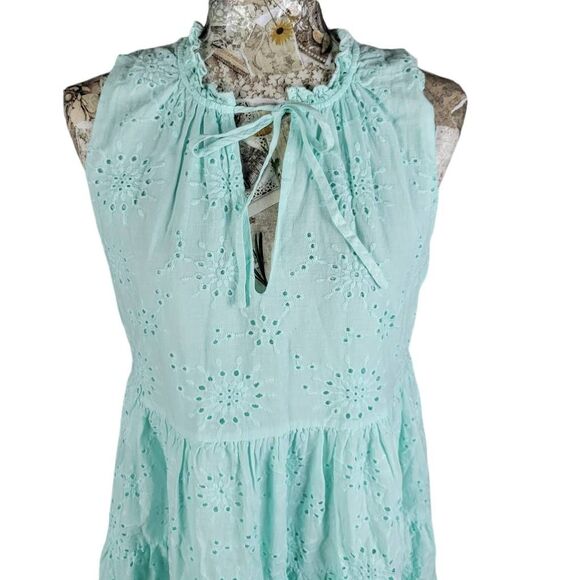 BB Dakota Steve Madden Soft Green Cotton Eyelet Tiered Ruffle Mini Dress - Picture 7 of 13